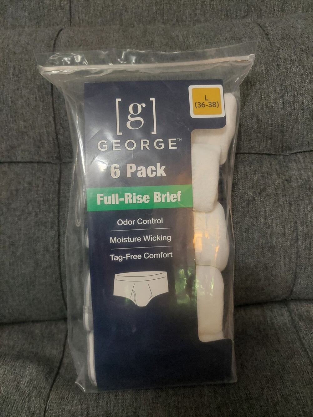 George Men's Full Rise Briefs Sz Large (36-38) 6-Pack White Tag-Free